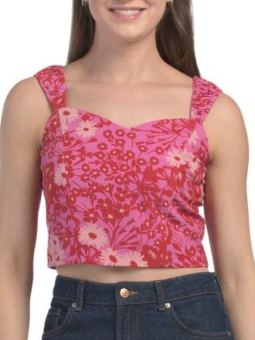 NWT! Sugar Lips Pink Floral Love Girl Shania Floral Print Bustier Cropped Top L